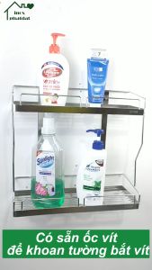 Kệ gia vị 2 tầng treo tường PHÁT ĐẠT Inox 304 kệ để đồ nhà tắm giá để xà bông phòng tắm (SP060)