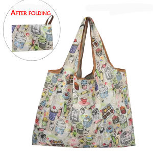 Large Capacity Shopping Bag Fashion Travel Foldable Printed Single Shoulder Portable Handheld Vegetable Bag Cartoon Style Polyester Material