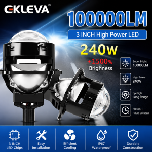 EKLEVA 2pcs 3 Inch Bi Projector Headlight Automotive 240W LED Mile Lighthouse for Car Diode Headlamp Car Accessories