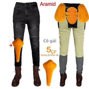 Quần Jean Bảo Hộ Đi Xe Máy Bằng Kevlar Dành Cho Nữ Màu Đen Chống Mài Mòn Thích Hợp Cho Đi Tour Và Đua Xe Địa Hình.
