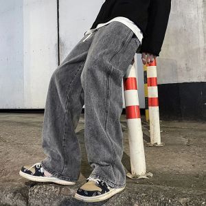 2025 New Streetwear Loose Jeans Men Korean Style Fashion Loose Straight Wide Leg Pants Mens Brand Clothing Black Light Blue