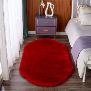 Wine Red Plush Carpet Oval Living Room Sofa Cushion Bedroom Bedside Mats Show Window Decoration Washed Custom