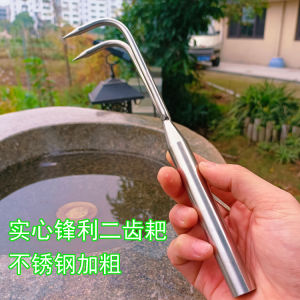 Stainless Steel Loose Soil Rakes Two-Tooth Small Paw Household Flowerpot Pot Changing Cleaning Root Solid Thick and Durable Stainless