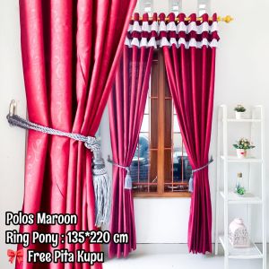 Gorden renda poni ring 12 UK 135x220cm pintu jendela dekorasi tali ( FREE PITA )