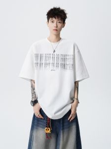 OULUDE | American Letter Printed White Short Sleeve T-shirt