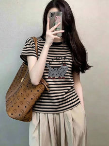 Contrast Stripe Printed Round Neck Short Sleeve Tshirt