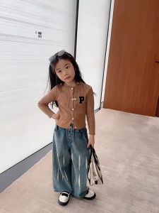 SOLANNA กางเกงเด็กหญิง กางเกงยืนส์เด็กหญิง ดีไซน์สีทึบสไตล์เกาหลี กางเกงยีนส์ทรงตรงทรงหลวมลำลอง