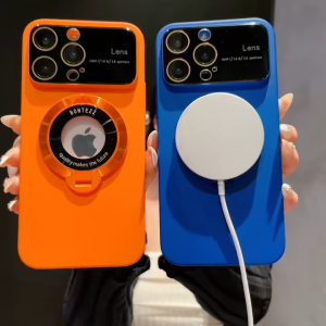 🔥รุ่นใหม่🔥 เคสไอโฟน เคส iphone เคสตั้งได้แม่เหล็กฟิล์มกระจกเลนส์แบบใหญ่ Magsafe สำหรับ iPhone 16 15 14 12 11 13 Pro Max ซิลิโคนใสชาร์จแบบไร้สายเคสไฮบริด