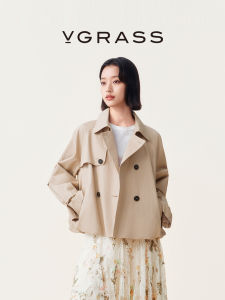 V·grass/V-GRASS | Áo Khoác Trench Coat Phong Cách Ngắn Mới Mùa Thu Bằng Cotton Satin Mềm Mại