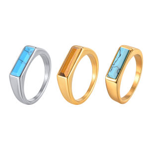 Vnox Stainless Steel Square Turquoise Ring Natural Stone Inlay Rings For Men Women 5.5mm Wide 7-12 Size Jewelry On Finger