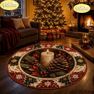 VIKAMA Round Christmas Rug Snowman Rug for Under the Christmas Tree Non-Slip Rug for the Living Room and Bedroom Home Decor