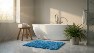 Extra Plush Chenille Bath Mats - Blue Soft Absorbent Non-Slip Decorative - Bathroom Floor Mat