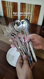 🔥【12pcs Premium Korean Spoon & Fork Set】Food-Grade 304 Stainless Steel Dinnerware Cutlery Set - Gold Silver Flatware for Home/Restaurant/Camping (Free Gift)🔥