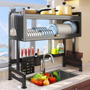 【Local Stock】105cm Kitchen Organizer Dish Rack Over Sink Stainless Steel Multi-Function Countertop Space Saver Drying Draining Rack Non-Slip