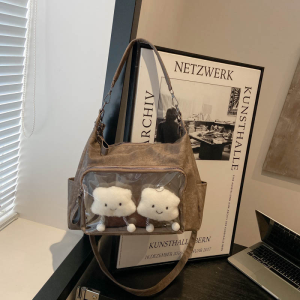 Túi Đeo Vai Nhỏ Màu Nâu Tote Bag Đeo Chéo Thường Ngày Cho Đi Chơi Ngoài Trời Túi Đeo Vai Mềm Mại Thoải Mái Cho Đồ Chơi Búp Bê Cotton