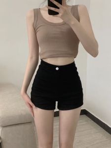 Sweet Cool Style High Waist Five Inch Shorts Women plus Size Loose Slimming Large Size Straight Leg Jeans Mid-Length Pants