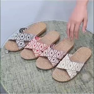 Sandals for Women Woven Flax Non-Slip Comfortable Slippers Leisure Home Sandals for Womenand Men