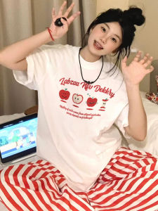 Sweet Oversize Heavyweight Pure Cotton Short Sleeve T-Shirt Women Summer Fun  BM College Style round Neck Top