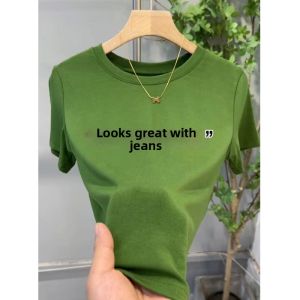 Summer Womens Short Sleeve T Shirt Gray Round Neck Stretch Slimming