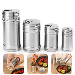 กระปุกใส่เครื่องปรุงสแตนเลสสตีลพริกไทย1/2ชิ้นโถกล่องเครื่องปรุงเกลือบาร์บีคิวเคสแบบหมุนได้ขวดน้ำตาลโถเครื่องเทศอเนกประสงค์