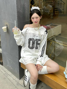 Stylish Chic Sweatshirt Womens Spring & Fall Thin 2024 New Arrival Loose Oblique Shoulder Halterneck American Retro Tops Trendy