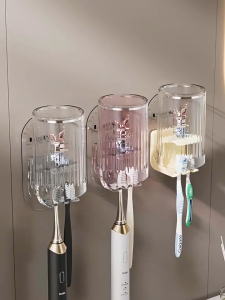 HOVELSHOP Rak Tempat Sikat Gigi Gantung Lucu Bunny Tooth Brush Holder Free Gelas Kumur Aesthetic