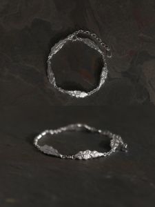 Silver Leaf Daisy Handmade Bracelet Original Design Pure Silver Texture Leaf Fine Vacation Style Womens Jewelry Accessory