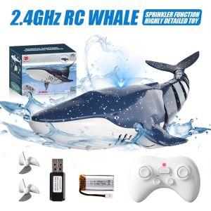 2.4G RC Whale Shark Toy Electric Remote Control Water Spray Shark Boat with Lights Simulation Animal Pool Bath Kids Boys Gift