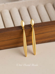 YnORTh Handmade Long Waterdrop Earrings Matte Gold Face Shaping Elegant Versatile Ear Jewelry for Women Geometric Pattern