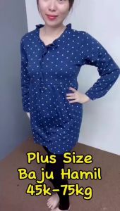 (M - 2XL) Plus Size Baju Hamil Mengandung Panjang Korea Pregnant Women Dress Long Sleeve Maternity Top Blouse Shirt