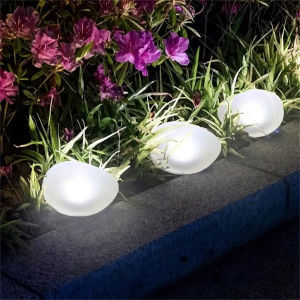 pdq | LED Solar Powered Goose Warm Stone Lights Outdoor Decorative Tile Stone Lights Wireless Twilight to Dawn Landscape Garden Decor