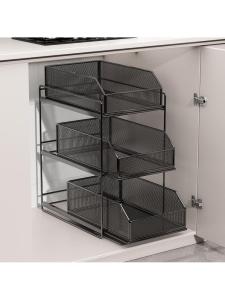 Kitchen Cabinet Pull out Shelves Multi Layer Deep Drawer under Counter Sink L Type Storage Rack Stainless Steel Utility