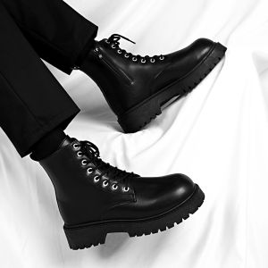 Mens Winter High-Top Sporty Martin Boots Genuine Leather Outdoor Work Shoes Anti-Slip Short Boots Fashionable British Style