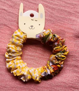 scrunchies ผ้ามัดผม ทูโทน ผ้าคอตตอนผสมลินินขนาดวงกว้างสำหรับคนผมปกติถึงผมหนา#1