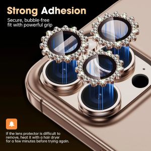 Bling 3D Metal Gear Design Diamond Camera Lens Glass Protector For IPhone 16 Pro Max 15Pro 16Plus Mechanical Case Friendly Rings