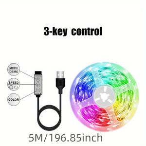 RGB LED Light Strip 5050 USB LED Tape 3 Key Control Colorful Lighting Lamp For Room Wall TV Backlight Festival Home Decoration