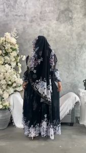 El Royal Syari By Soekha Gamis Syari Set Khimar Ceruty Motif Digital Printing