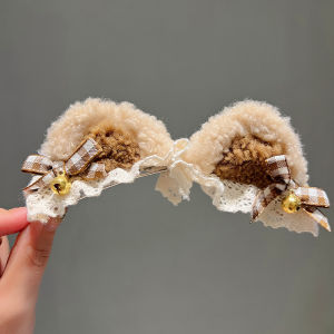 Cute Bear Ears Barrettes Lamb Fur Bow Hair Clip Childrens Plush Cat Ears Hair Accessories Baby Girl a Pair of Hairclips