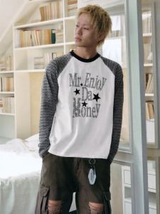 MEDM | Star Patch Striped Retro T-Shirt Casual