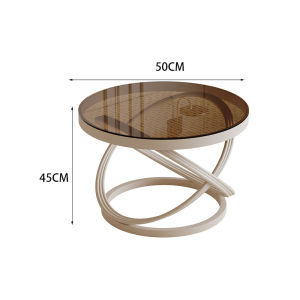 Nordic Style round Glass Coffee Table Small Living Room Table Balcony Table Simple Creamy Home Use No Storage Required