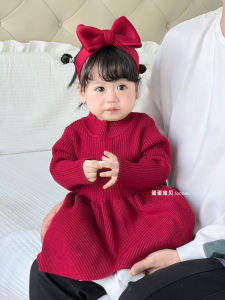 Adorable Princess Knitted Dress Baby Girl Clothes One Year Old Birthday Dress Spring Autumn Cotton Polyester A-Line Skirt