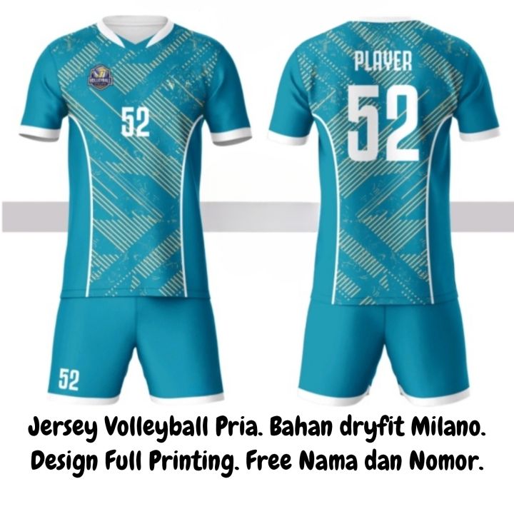 Setelan Jersey Voli Volleyball Putra Pria Full Printing Hijau