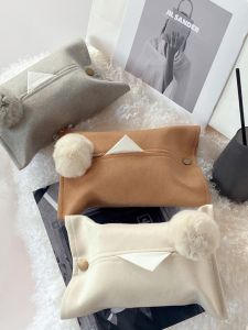 Original Design Ball Lint Paper Towel Holder Pure Color Grey Fabric Car Towel Cover Home Storage Organizer Box