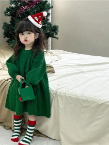 Knit Dress For Girls Long Style Solid Color Retro