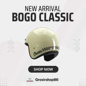 Helm Bogo Half Face Retro Classic Checkerboard Checker Kotak Klasik