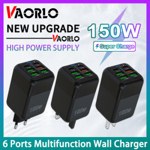 VAORLO 150W GaN Super Fast Charger 4USB-A+2PD Type C 6Port Charging Adapter EU/US/UK QC3.0 Quick Charge Compatible With iPhone For Android Huawei Xiaomi All Smartphones