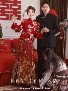 NUOWANXUN | Red Chinese Style Winter Wedding Dress