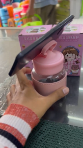 BOTOL KACA 300ML SHOUJIZHIJIAPANGPNGBEI / Botol Kaca Lucu Chubby Mobile Phone Holder Cup Dengan Sleeve 300ml