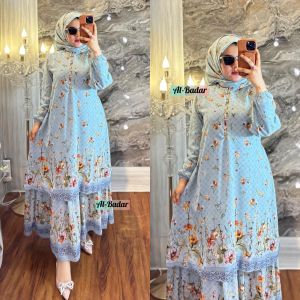 GAMIS MALAYSYA BAHAN CERITY MKTIF ETNIK KEMBANG LD 110 CM PB 138 CM
