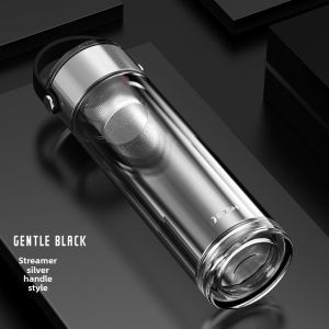 Edish Double Layer Glass Cup Crystal Glasses Men Heat-Resistant Water Cup Strainer Tea Cup Portable Vehicle-Mounted Water Cup